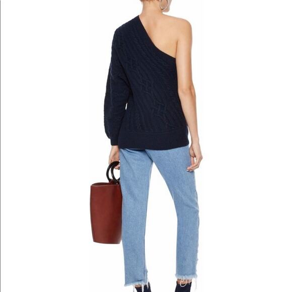Joie One-Shoulder Navy Cable Knit Wool Sweater Small NWT - Picture 5 of 7